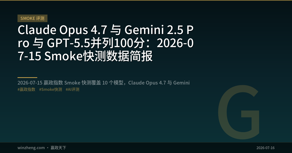 Claude Opus 4.7 与 Gemini 2.5 Pro 与 GPT-5.5并列100分：2026-07-15 Smoke快测数据简报