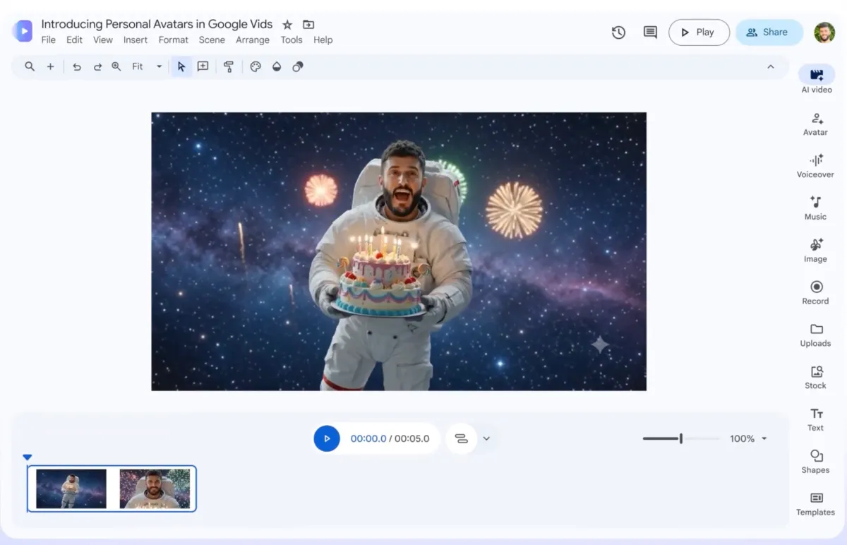 Google Vids推AI化身：你也能当视频主角