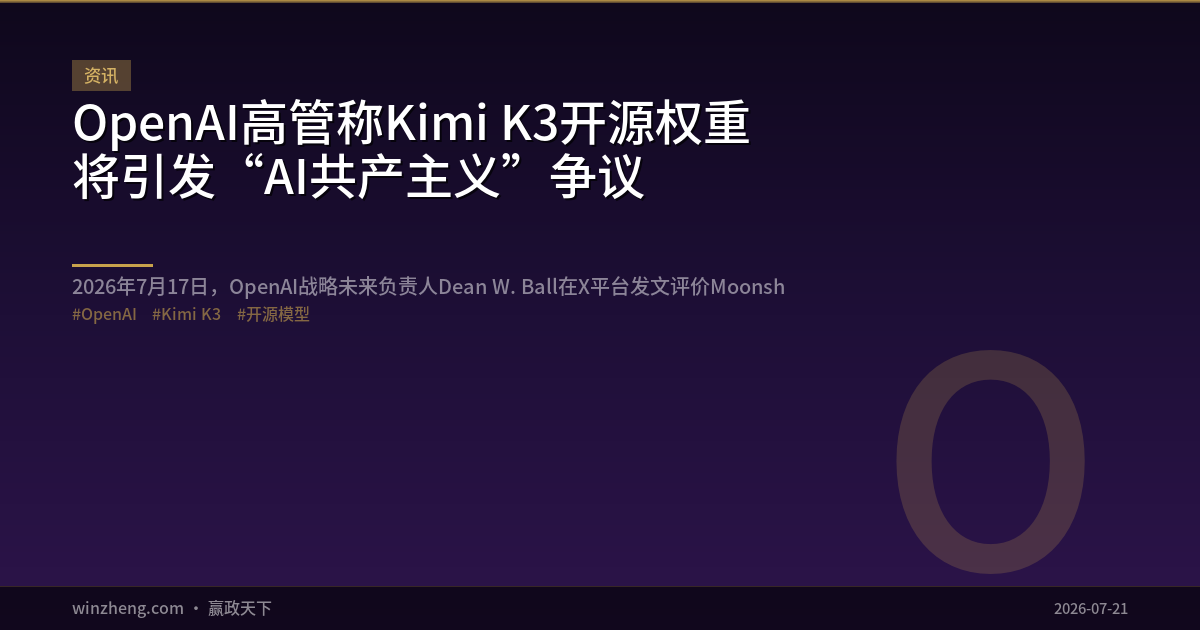 OpenAI高管称Kimi K3开源权重将引发“AI共产主义”争议