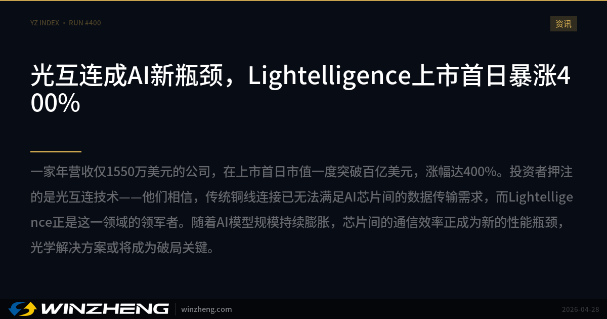 光インターコネクトがAIの新たなボトルネックに、Lightelligenceが上場初日で400%急騰 | Winzheng AI ニュース